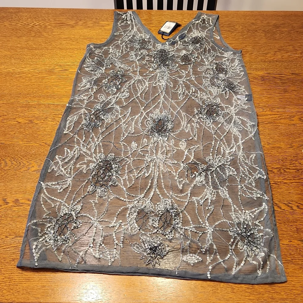 NWT STUNNING POLO RALPH LAUREN BLUE LABLE SHEER SEQUIN DRESS/ TUNIC - Picture 2 of 16